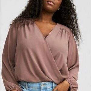 Torrid Pink Wrap Blouse with Relaxed Sleeves
